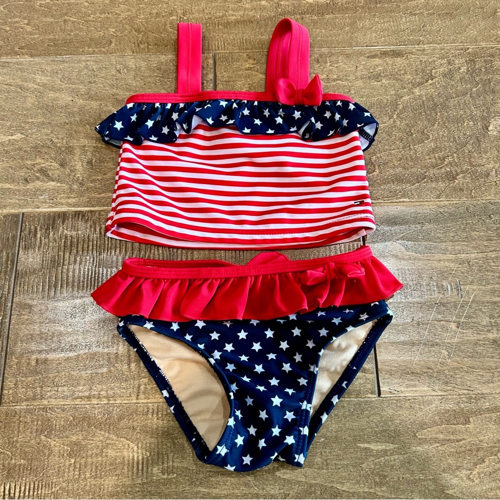 Tommy Hilfiger Toddler Girls Stars & Stripes Two Piece Swimsuit Red Blue 18 M